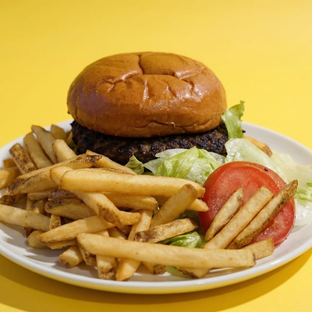 Delicious Burger and Fries.