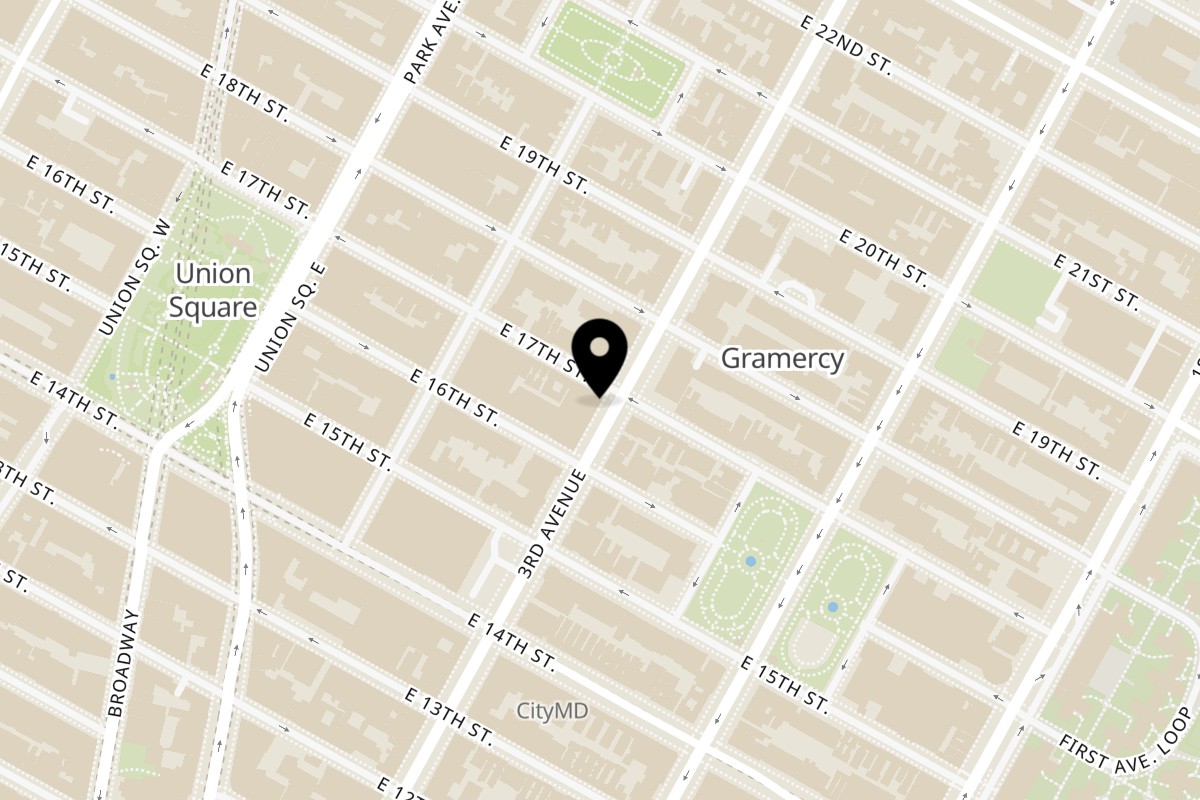 Map showing the location of Gramercy Kitchen on 184 3rd Avenue in New York